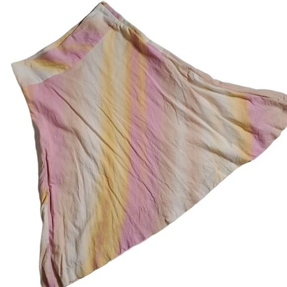 BANANA Republic Linen Cotton Blend Striped Pink Orange Spring A-Line Skirt Sze 0 - Picture 5 of 8